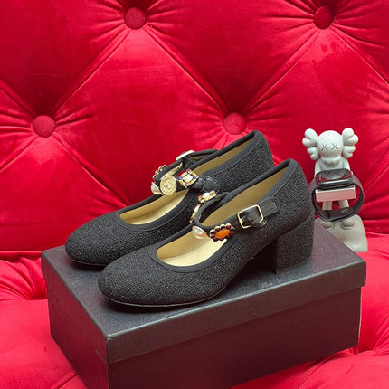 HIGH MARY JANE SHOES BLACK WOOL TWEED