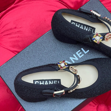 HIGH MARY JANE SHOES BLACK WOOL TWEED