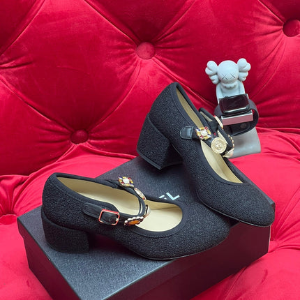 HIGH MARY JANE SHOES BLACK WOOL TWEED