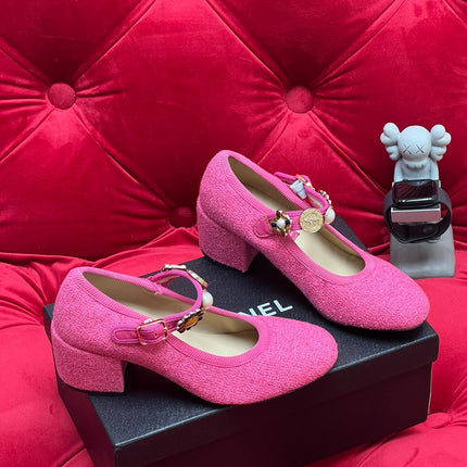 HIGH MARY JANE SHOES HOT PINK WOOL TWEED