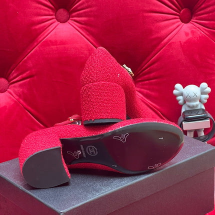 HIGH MARY JANE SHOES CHERRY RED WOOL TWEED