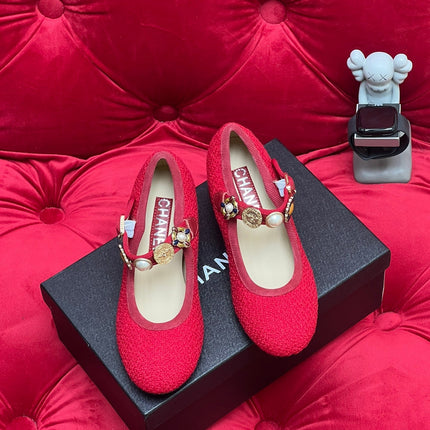 HIGH MARY JANE SHOES CHERRY RED WOOL TWEED