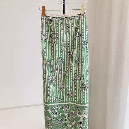 ALEMAIS FLOWY LONG SKIRT IN GREEN MIX WHITE 267465