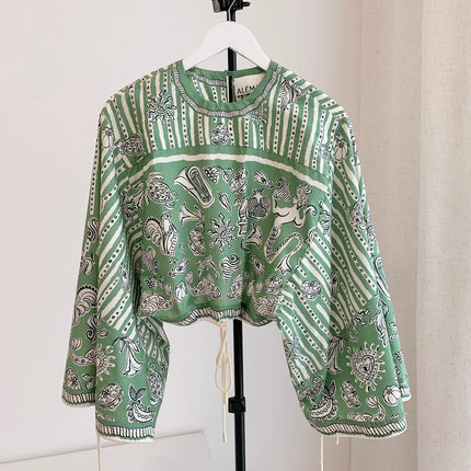 ALEMAIS PRINTED TOP IN GREEN MIX WHITE 267466