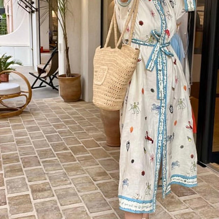 ALEMAIS LONG SHIRT DRESS WITH BELT AND OCEAN-INSPIRED PRINT 267458