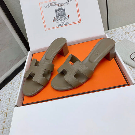 HM OASIS SANDAL HEEL 50MM IN TAUPE BROWN CALFSKIN