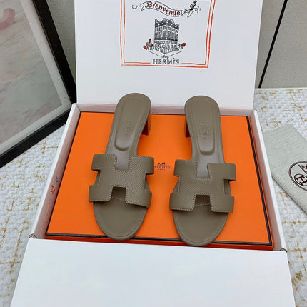 HM OASIS SANDAL HEEL 50MM IN TAUPE BROWN CALFSKIN