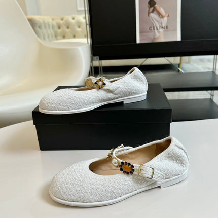 MARY JANE SHOES WHITE WOOL TWEED