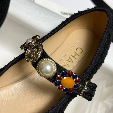 CC MARY JANES BLACK WOOL TWEED AND FABRIC