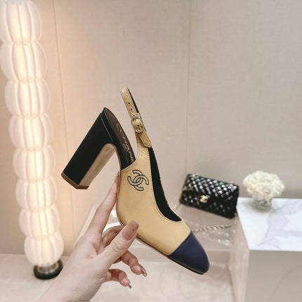 HIGH SLINGBACKS PEANUT BROWN MIX BLACK SHEEPSKIN