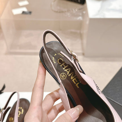 HIGH SLINGBACKS LIGHT PINK MIX BLACK SHEEPSKIN