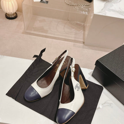 HIGH SLINGBACKS WHITE MIX BLACK SHEEPSKIN