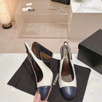 HIGH SLINGBACKS WHITE MIX BLACK SHEEPSKIN