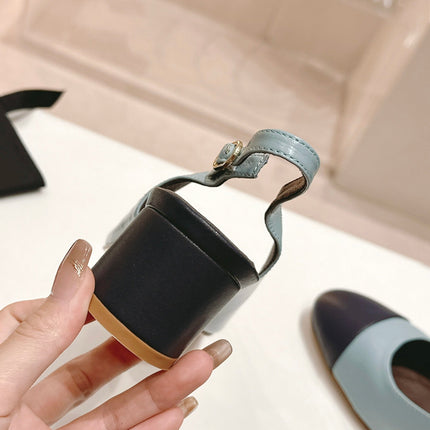 SLINGBACKS LIGHT BLUE MIX BLACK SHEEPSKIN