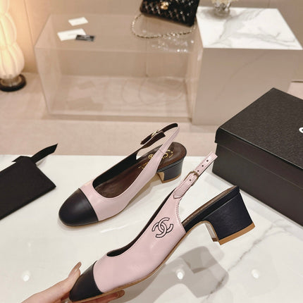 SLINGBACKS LIGHT PINK MIX BLACK SHEEPSKIN