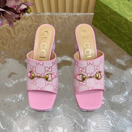 HORSEBIT SLIDE SANDAL IN PINK MONOGRAM CANVAS AND SHEEPSKIN LINING