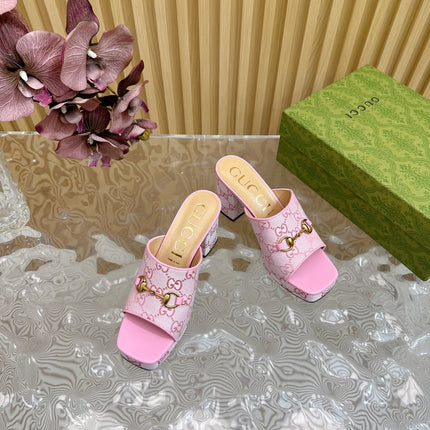 HORSEBIT SLIDE SANDAL IN PINK MONOGRAM CANVAS AND SHEEPSKIN LINING