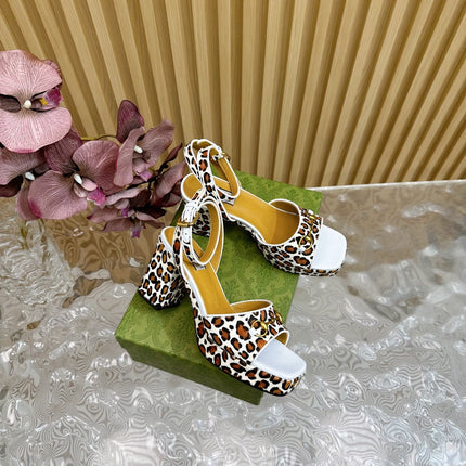HORSEBIT HIGH-HEEL SANDAL WITH LEOPARD PRINT IN WHITE VELVET AND CALFSKIN LINING