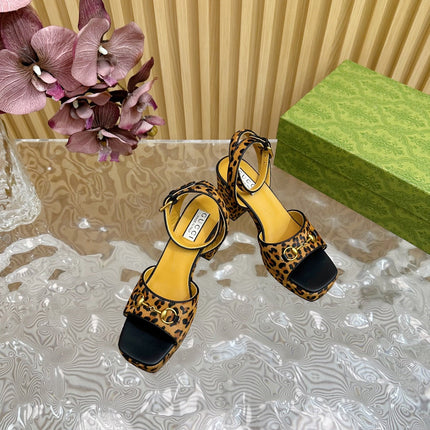 HORSEBIT HIGH-HEEL SANDAL WITH LEOPARD PRINT IN PEANUT BROWN VELVET AND CALFSKIN LINING