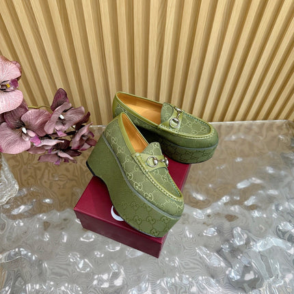 GG HIGH LOAFER IN MOSS GREEN FABRIC WITH EMBOSSED LOGO