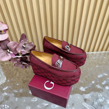 GG HIGH LOAFER IN DARK RED FABRIC WITH EMBOSSED LOGO