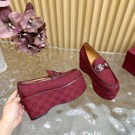 GG HIGH LOAFER IN DARK RED FABRIC WITH EMBOSSED LOGO
