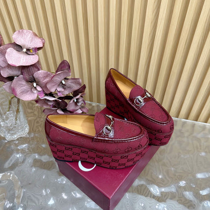 GG HIGH LOAFER IN DARK RED FABRIC WITH EMBOSSED LOGO