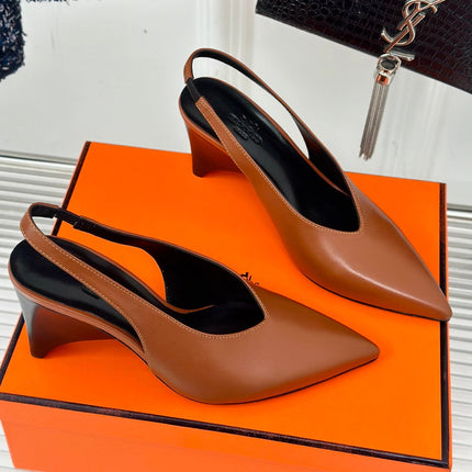 HIGH HEEL 75 MM POINTED- TOE SANDAL IN BRONZE BROWN CALFSKIN