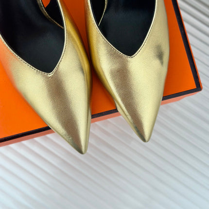 HIGH HEEL 75 MM POINTED- TOE SANDAL IN GOLD CALFSKIN