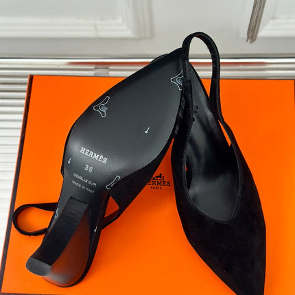 HIGH HEEL 75 MM POINTED- TOE SANDAL IN BLACK SUEDE