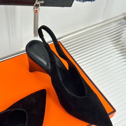 HIGH HEEL 75 MM POINTED- TOE SANDAL IN BLACK SUEDE