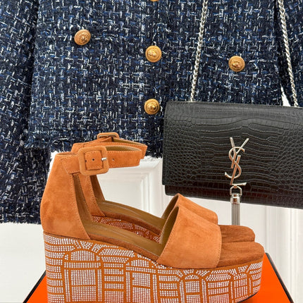 ILLUSION 35 SANDAL IN VIVID ORANGE SUEDE WITH RHINESTONE DETAILS