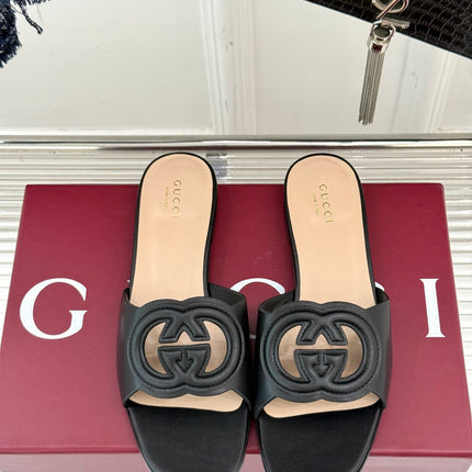 SLIDE SANDALS IN BURNT BLACK CALFSKIN