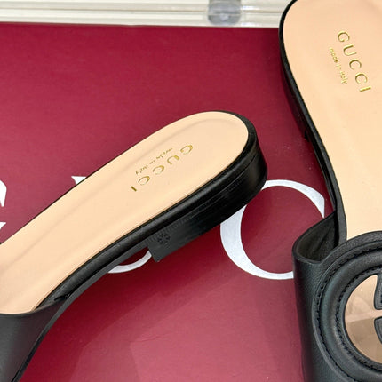 SLIDE SANDALS IN BURNT BLACK CALFSKIN