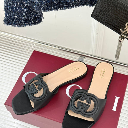 SLIDE SANDALS IN BURNT BLACK CALFSKIN