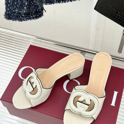 MID-HEEL MULE IN CREAM WHITE CALFSKIN
