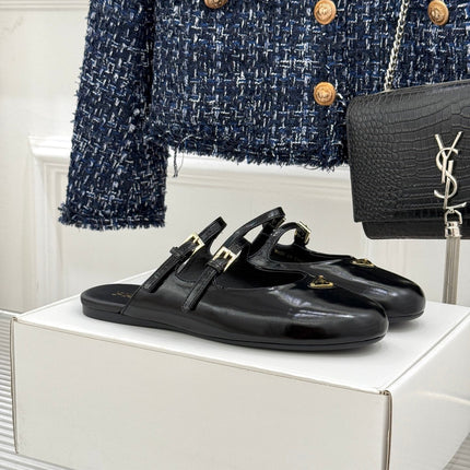 PRADA 25S DUAL MARY JANE BALLERINA MULES IN BLACK CALFSKIN