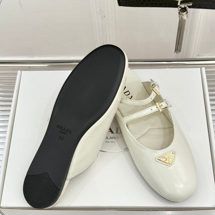 PRADA 25S DUAL MARY JANE BALLERINA MULES IN IVORY CALFSKIN