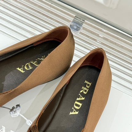 PRADA 25S DOUBLE STRAP BALLERINAS IN DARK BROWN SATIN