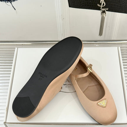 PRADA 25S BALLERINAS IN NUDE SATIN