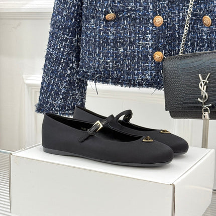 PRADA 25S BALLERINAS IN BLACK SATIN