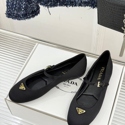 PRADA 25S BALLERINAS IN BLACK SATIN