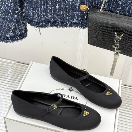 PRADA 25S BALLERINAS IN BLACK SATIN