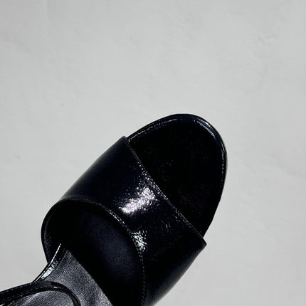 BLOCK HEEL SANDALS BLACK SHEEPSKIN