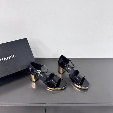 BLOCK HEEL SANDALS BLACK SHEEPSKIN