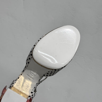 BLOCK HEEL SANDALS WHITE POLKA DOT SHEEPSKIN