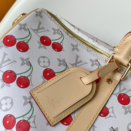 KEEPALL BANDOULIÈRE 45 IN WHITE AND RED CALFSKIN