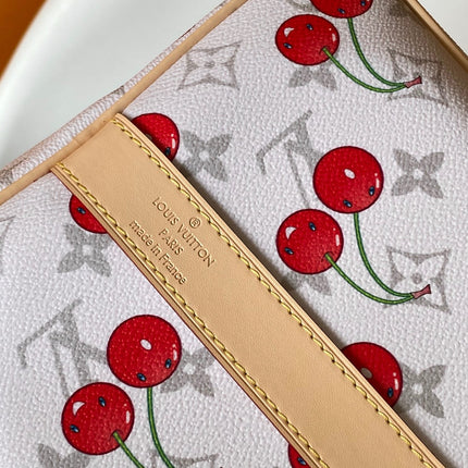 KEEPALL BANDOULIÈRE 45 IN WHITE AND RED CALFSKIN