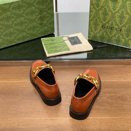 GG LOAFER SHOES IN BRONZE BROWN CALFSKIN WITH GOLD HARDWARE