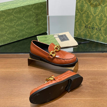 GG LOAFER SHOES IN BRONZE BROWN CALFSKIN WITH GOLD HARDWARE